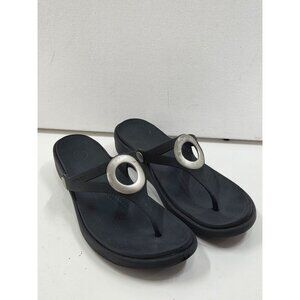 Crocs Sanrah Matte Silver Circle Slide Flip Flop Sandal Black Women's Size 9